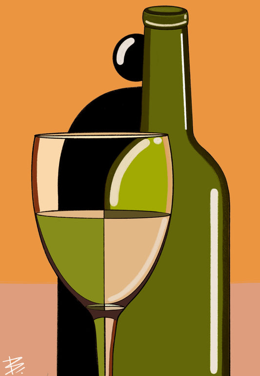 B and Bottle In Green Illustration