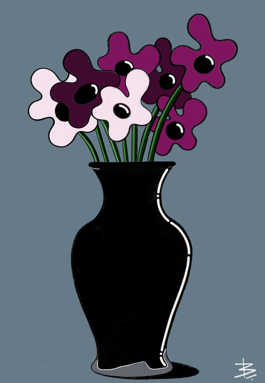 B Flowers in Black Vase Illustration